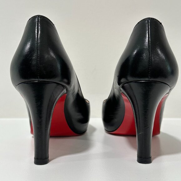 Christian Louboutin Black Leather Platform Peep Toe Heels Pumps Size 38.5 - Picture 6 of 16